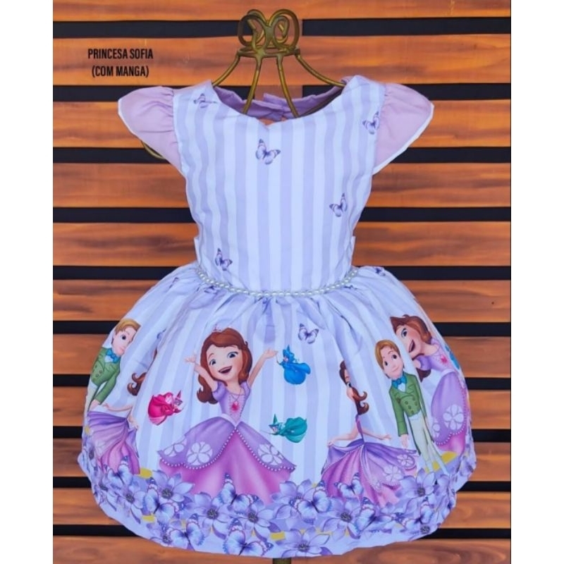 Vestido Infantil Lilás Lavanda Princesa Sofia Jasmine Ariel Tiara Luvas  Fantasia Carnaval Aniversário Temático Princesas Presente Menina Festa Luxo  Rodado