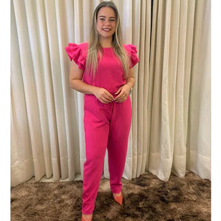 Conjunto Feminino Casual Blusa Calça em Linho De Algodão Com Babado Na Manga Cores Verão 2023 Roupa Feminina Festa Barata Promoção Oferta