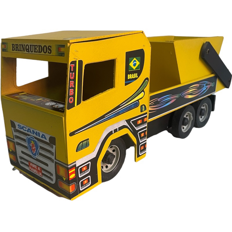 Carrinho De Brinquedo Caminhão Coletor De Lixo Caçamba Carro azul verde  amarelo