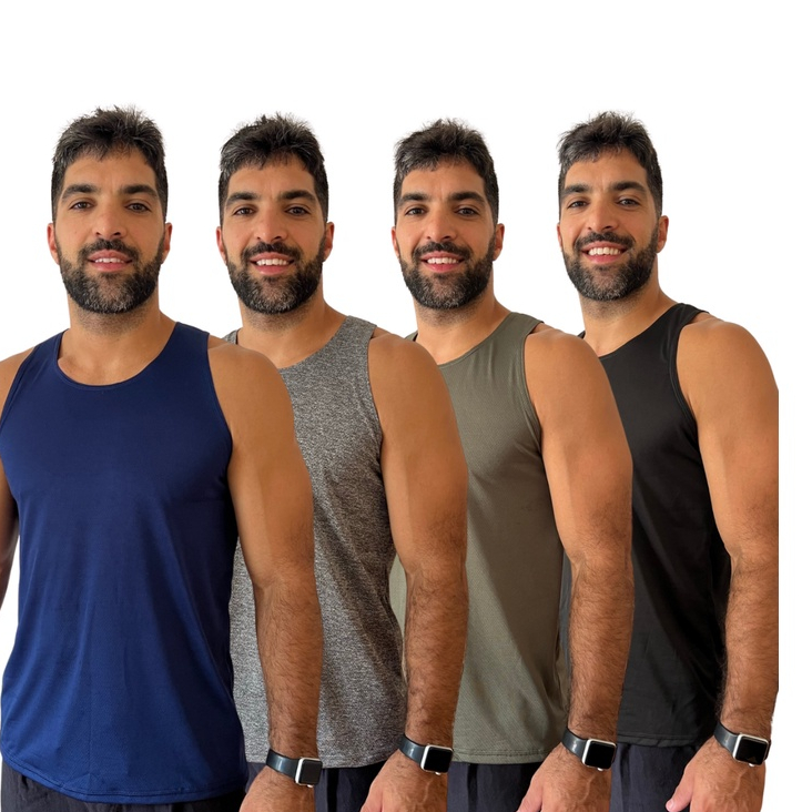 Kit 4 Regatas Masculinas Dry Fit Lisa Academia Treino