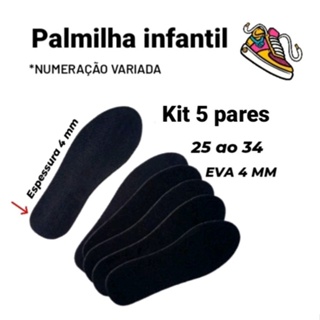 KIT 5 PARES PALMILHA INFANTIL 4 mm. Macia,confortável,para tênis,sapato,bota,sapatilhas,chuteira,barato, promoção.