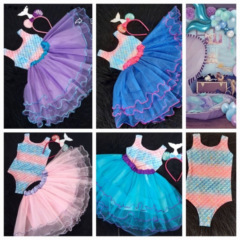 fantasia infantil kit 3 pçs sereia Body tiara saia tule .