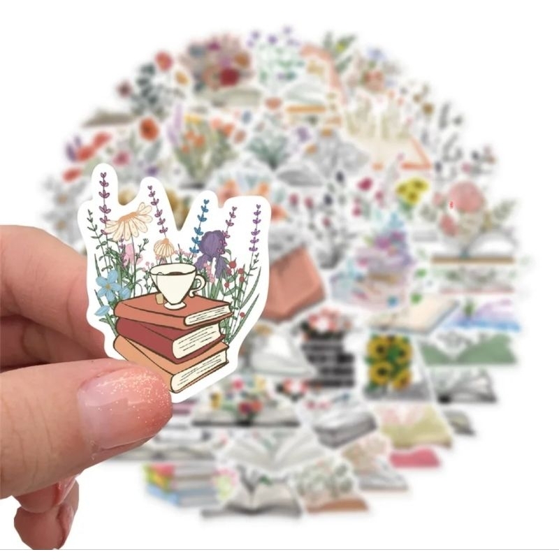 Adesivos para scrapbook, bullet journal, planners e cadernos - recortes livros e flores