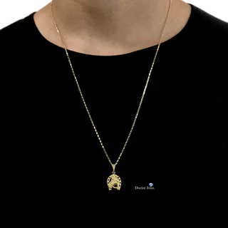 Cordão e Pingente Cavalo Ferradura Banhado a Ouro Prata Corrente Fina Colar Masculino Tijolinho 1mm