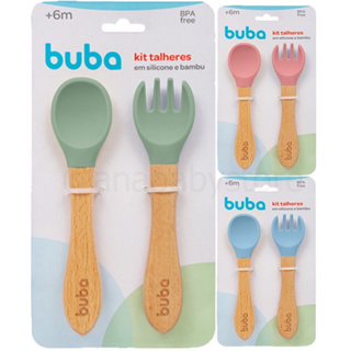Kit Colher E Garfo Silicone E Bambu Buba Introdução Alimentar Bebê enxoval