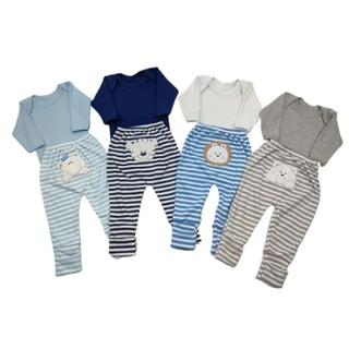 Conjunto Body Calça Pé Reversível Bordada Bebê Suedine 100% algodão Menino Menina