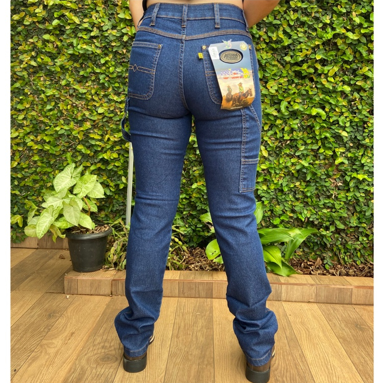 Calca Jeans Feminina Bordada Com Costura Reforçada Lycra