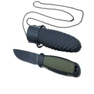 Mini Faca De Cozinha De Pesca Camping com Bainha Rígida + Corrente De Pescoço Lâmina Preta