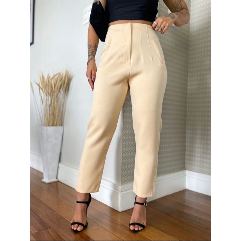 Calça alfaiataria feminina cintura alta lançamento zara | Shopee Brasil