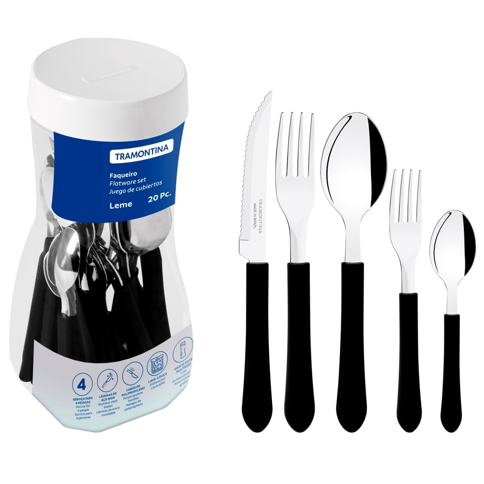 Faqueiro Tramontina Leme 20 Peças - INOX - PRETO
