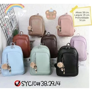 Mochila média Feminina Modinha Universitária com chaveiro de pompom SYC010