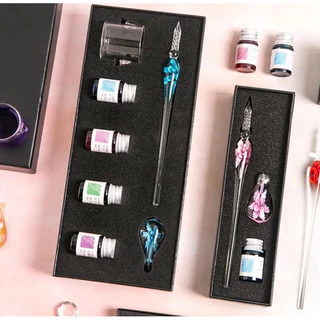 Kit caneta tinteiro de vidro completo