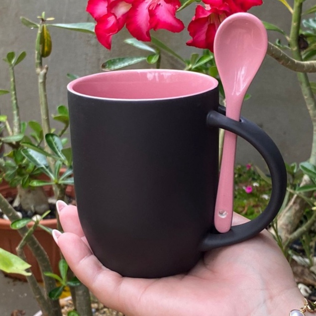 Caneca Magica Personalizada Colorida Com Frase Para Dia Das Mães C/ Colher Interior Colorido Rosa