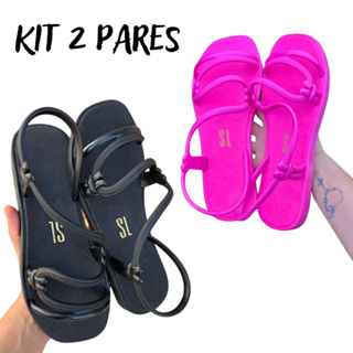 Kit 2 Pares Papete Feminina Rasteirinha Solar Confortável Macia Leve