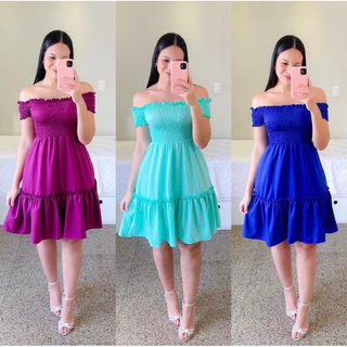 Vestido Curto com Manga Ciganinha Lastex e Babado