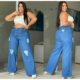 Calça Wide leg plus size jeans 100% sem Lycra Ref:5212 TAM 44