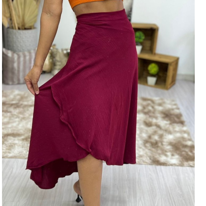 Saia longa Envelope transpassada de amarrar com forro tendencia