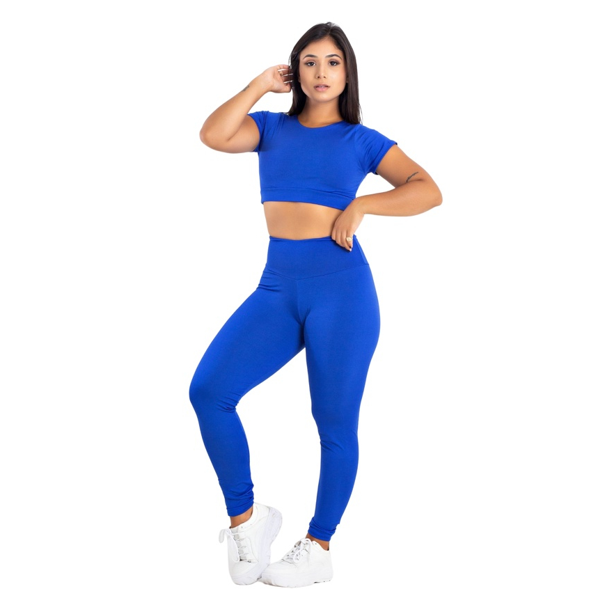 Conjunto Academia Top Croped Calça Legging Cintura Alta Suplex | 901.853