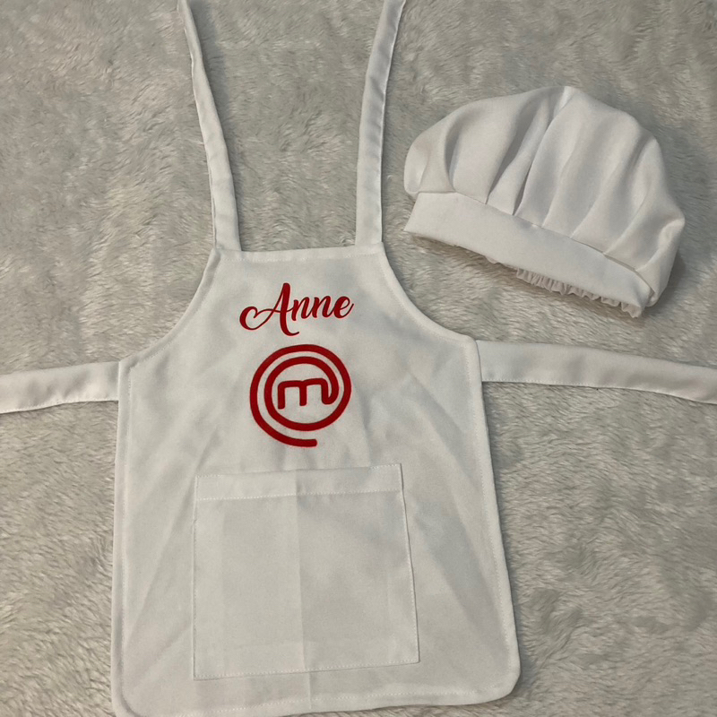 avental para mesversario minichef acompanha a touca de confeiteiro