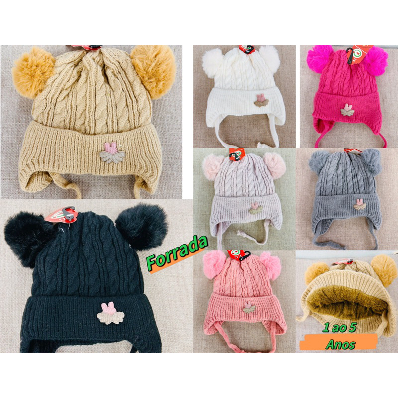 Touca bebê criança menina Gorro de Lã Tampa Orelha Boina Inverno Toca ...