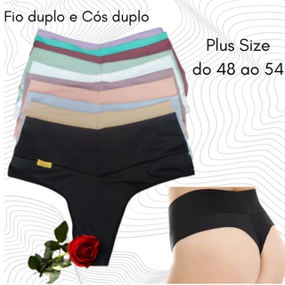 kit 6 Calcinhas Plus Size Modeladora Cós Alto Duplo Fio Duplo.