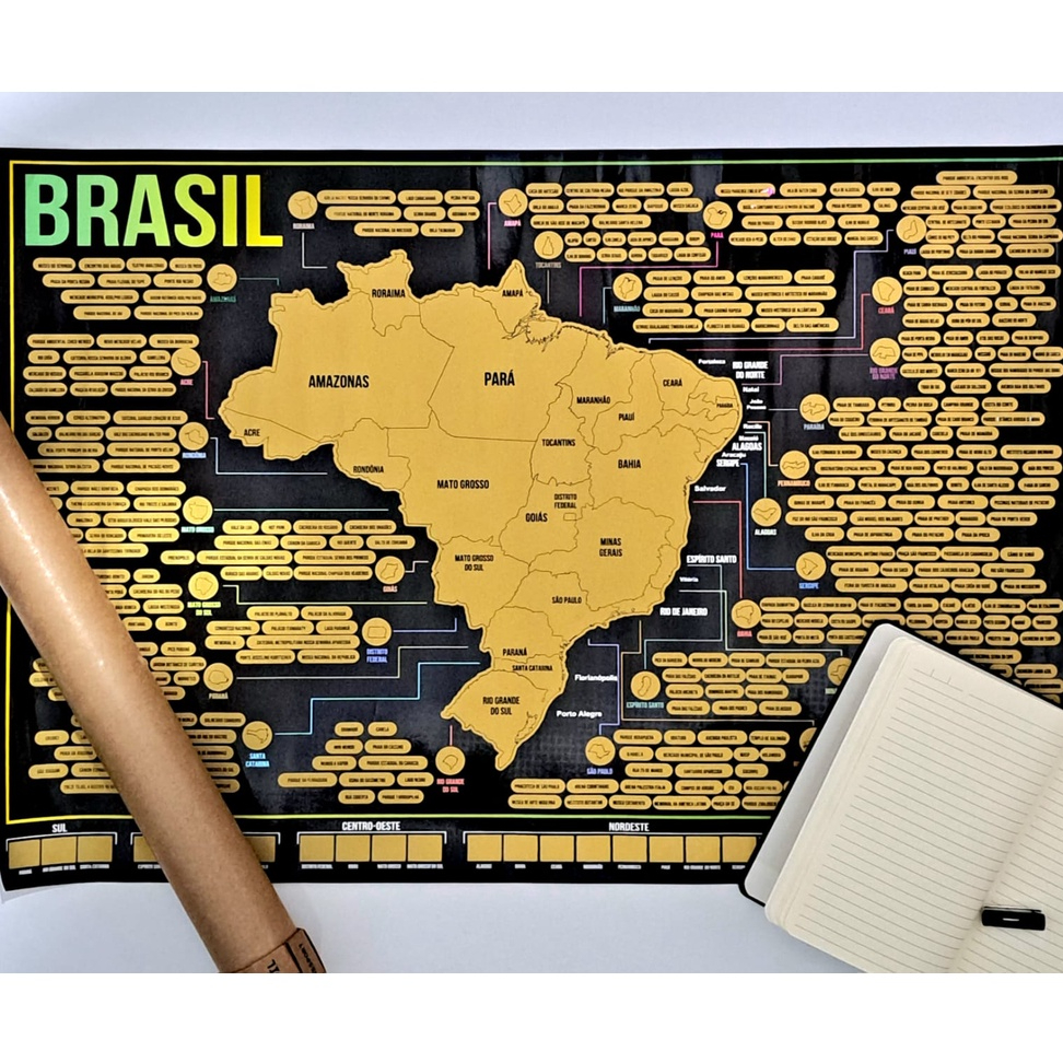 Mapa Brasil de Raspar | ABS | Sem moldura| Mapa de Viagens | Raspadinha |