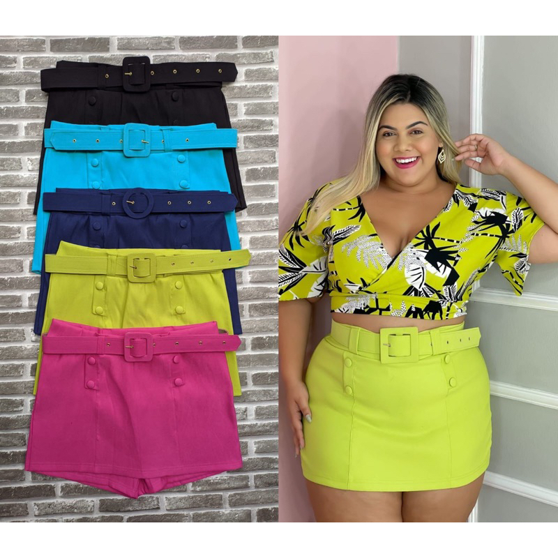 Short saia tecido store bengaline