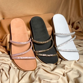 Papete Birken Feminina Rasteira 3 Tiras Brilho Promoção