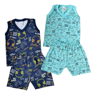 KIT 2 Pijamas Regata masculino Menino e Menina 100% algodão verão confortável estampado 1 aos 14 anos