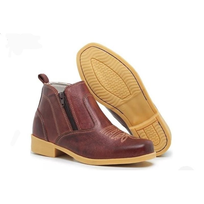 Bota Country Masculina Botina Couro Bordada Botina Ziper Promoção