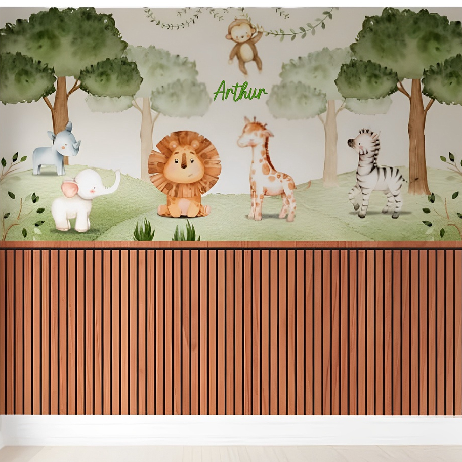 Kit QUadros Decorativos Mosaico 4 Peças Frase Safari Personalizado Desenho  Leão Elefante Zebra Macaco Girafa Zoológico Infantil Criança Abstrato