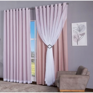 Cortina Quarto ou Sala 3,00X2,30 Forro Microfibra/Voil Ilhós cromado 28mm