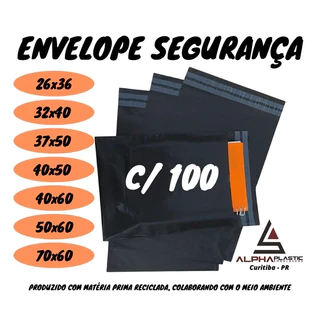 Kit 100 Envelope de Segurança Plástico Preto 26x36 / 32x40 / 37x50 / 40x40 / 40x50 / 40x60 / 50x60 / 70x60 Envelope Segurança, Envelope Ecommerce, Saco Ecommerce, Saco correio, Saco com lacre Inviolável