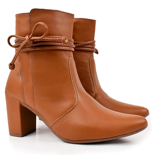 Bota Feminina bico fino salto fashion confortável de amarrar OLZZY