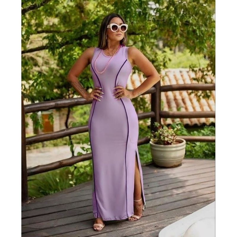 Vestido Longo Regata com Viés Moda Evangélica Feminina