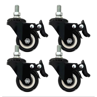 Rodinhas Kit 4 Rodízio Roda 50mm Com Espiga Parafuso 10mm Para Móveis Com Trava Freio