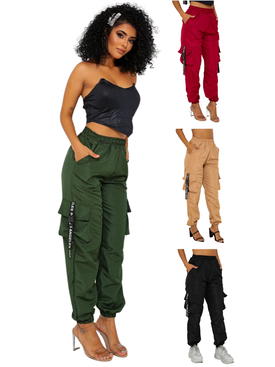 Calça Feminina Tactel Cargo Bolsos Jogger Verde Militar Shopee