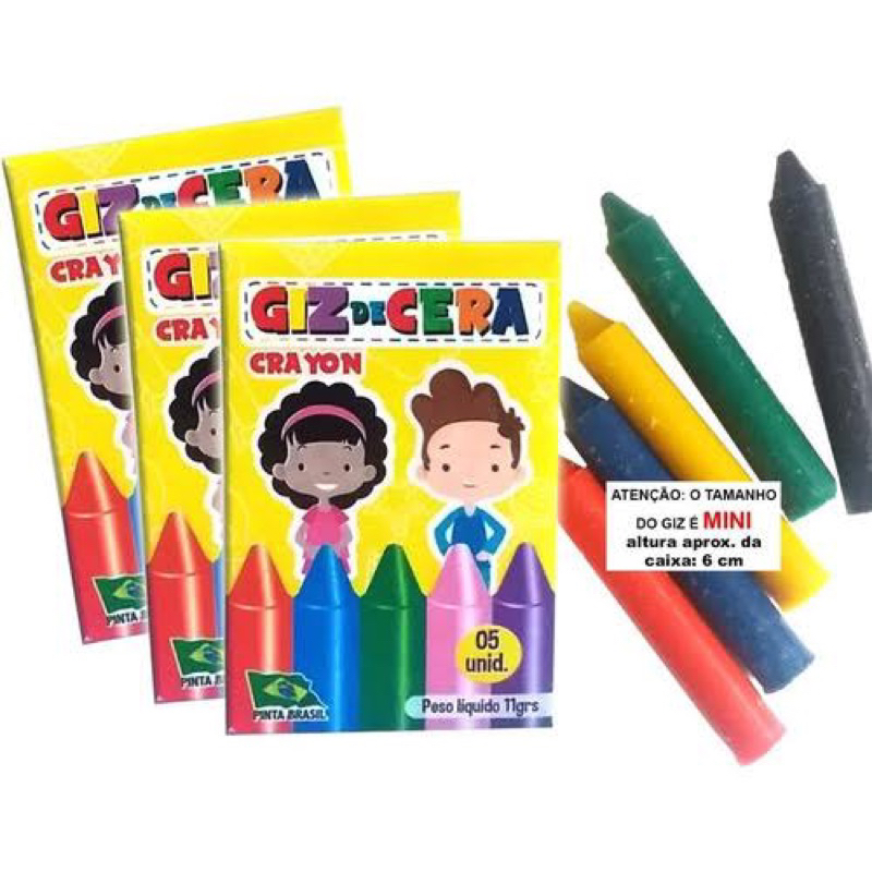 3 Caixinha de Mini Giz de Cera 10g 5 Cores para Kit Festa Lembrancinha ...
