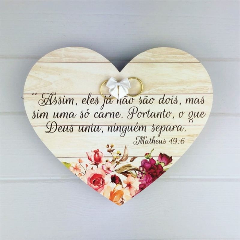 Placa Quadro Decorativo Coração Mdf Casamento Porta Alianças Personalizada Versículo Shopee Brasil 0083