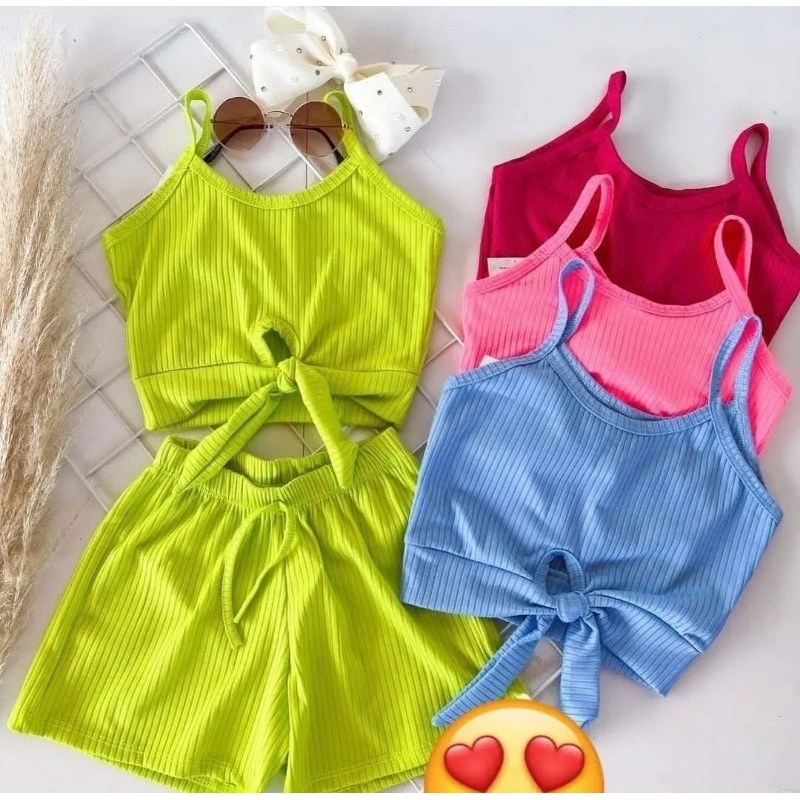 Conjunto infantil Menina Moda Blogueirinha ( Ver\u00e3o 2023 ) Blusa e Short ...