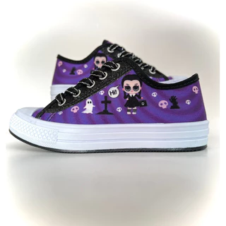 Wandinha Tênis Infantil Menina Personagem Wandinha Famillia Adams Roxo com Glitter Preto Inverno Escolar Urbano Presente de Menina Barato e Confortável