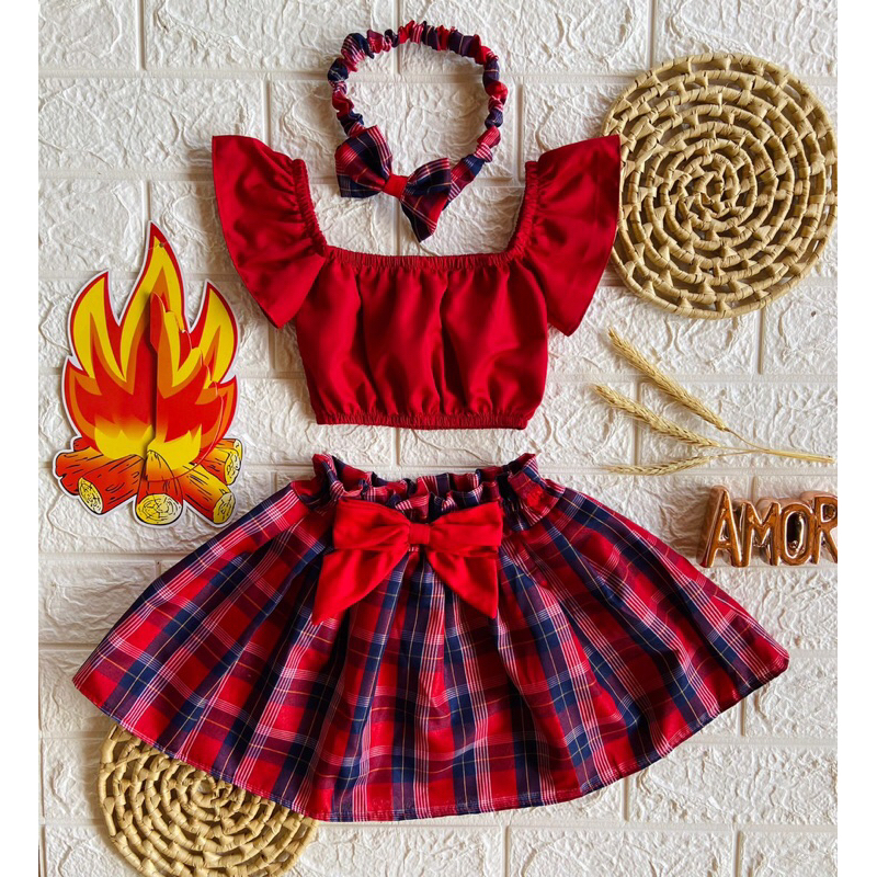 Conjunto Junino Infantil Feminino Roupa para Festa Junina Infantil Saia ...