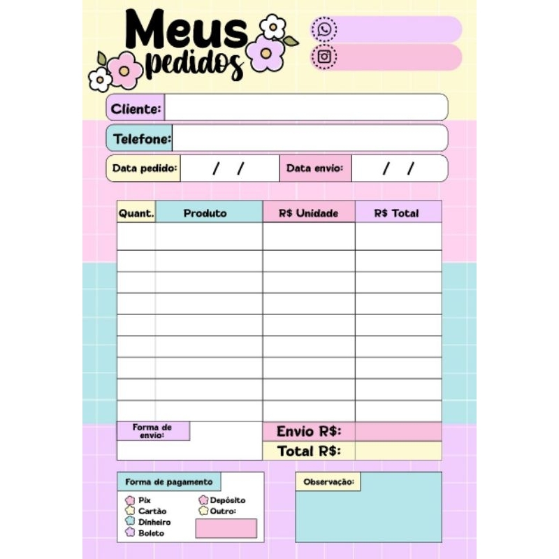 Bloco de pedidos ( 100 folhas)
