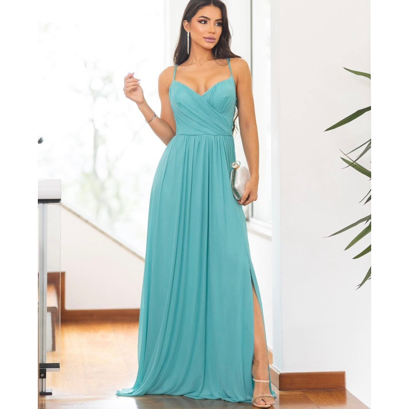 Vestido De Festa Madrinha Casamento Longo Lançamento Terra Cota Azul Tiffany Shopee Brasil 2610