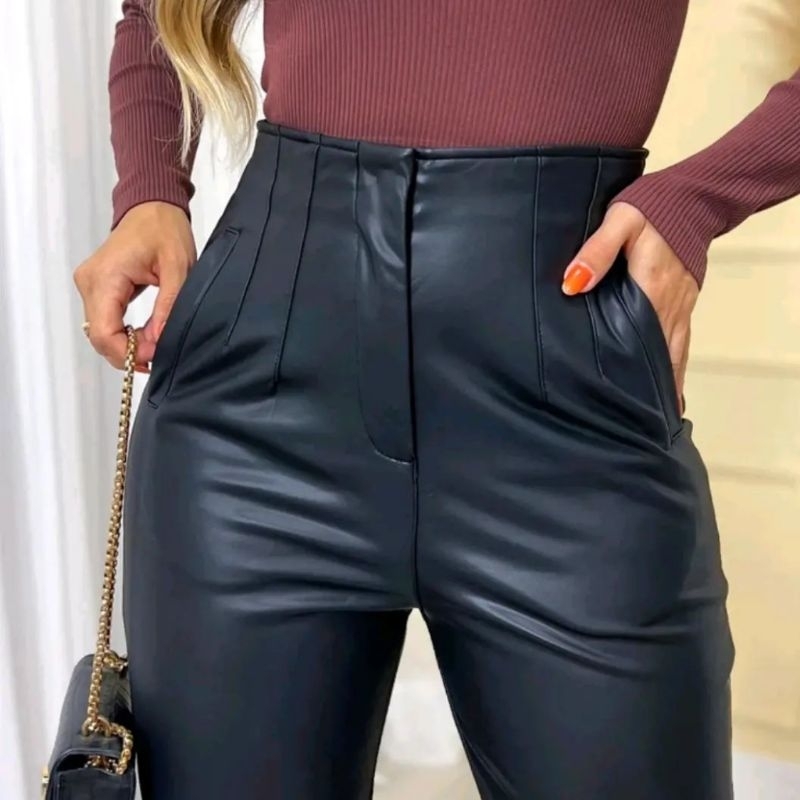 Calça Feminina Zara Couro Fake Courino