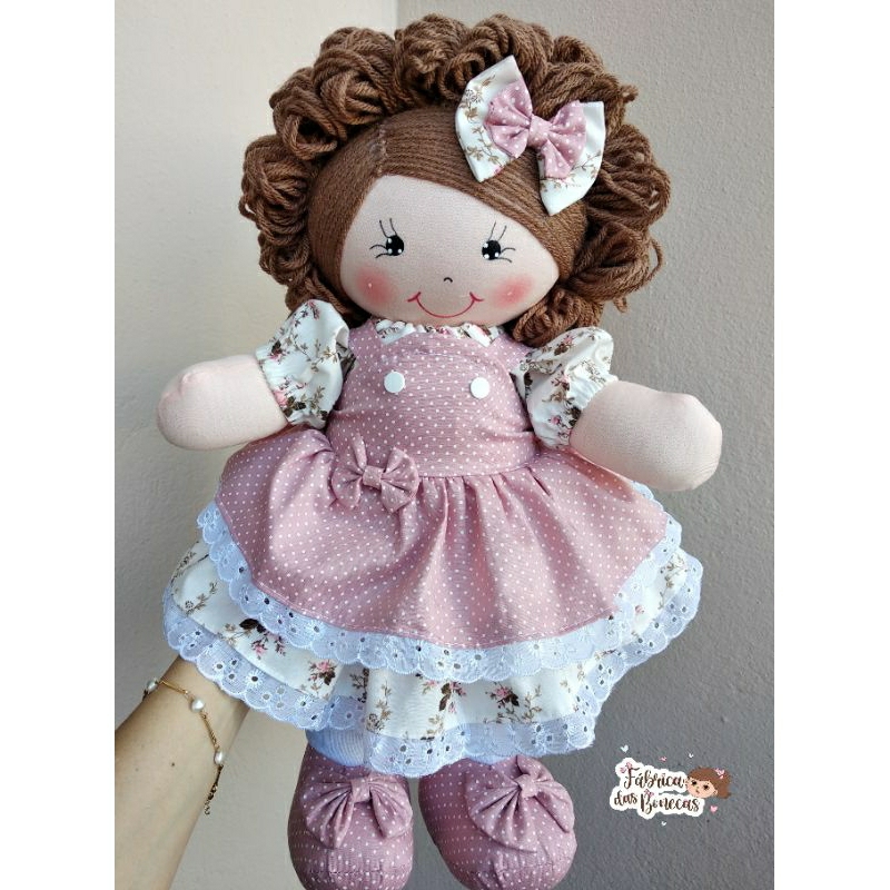 Boneca De Pano Sorridente Roupa Pink 29cm