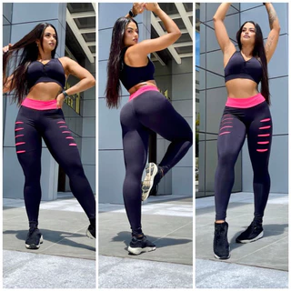 kit com 10 conjuntos calça legging rasgada mais top sem bojo