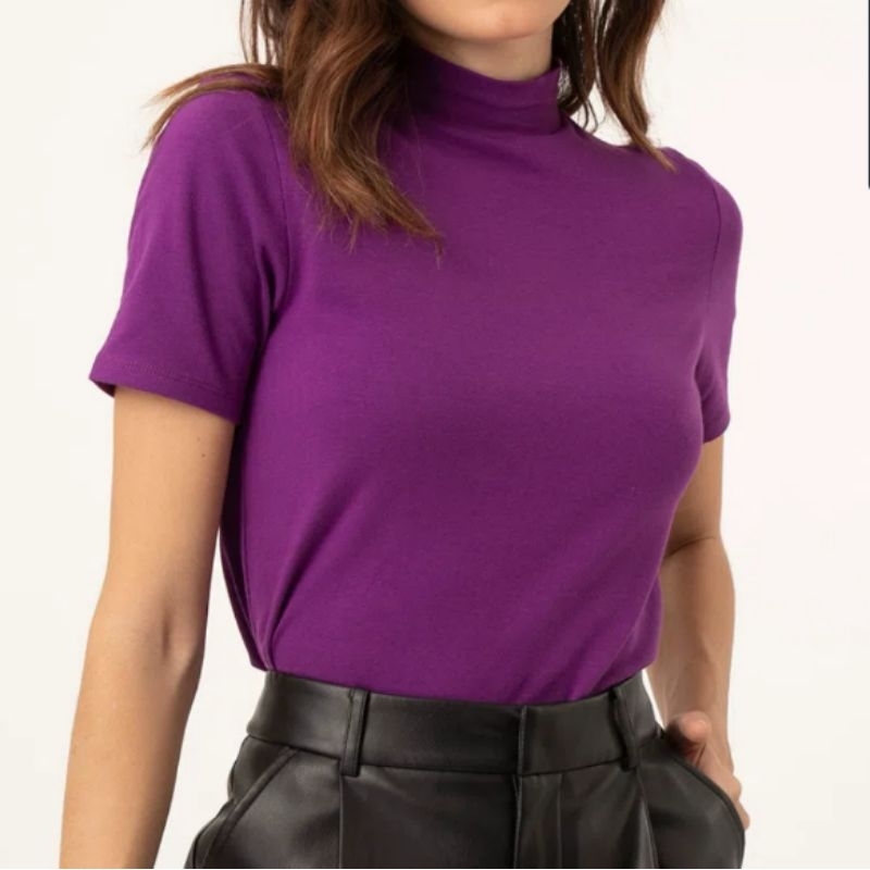 Blusa Gola Alta em Malha Ribana Algodão