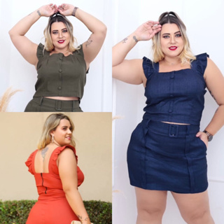 CONJUNTO PLUS SIZE ALFAIATARIA BENGALINE ELEGANTE SOFISTICADO