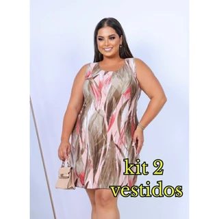 kit 2 Vestido Plus Size Malha Fria liganete Barato
